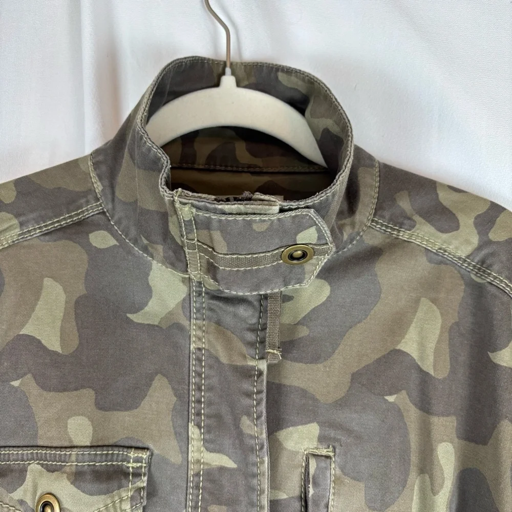 Marrakech Green and Brown Camo Utility Jacket with Cinched Waist/Hip 4 Pocket - Picture 9 of 16